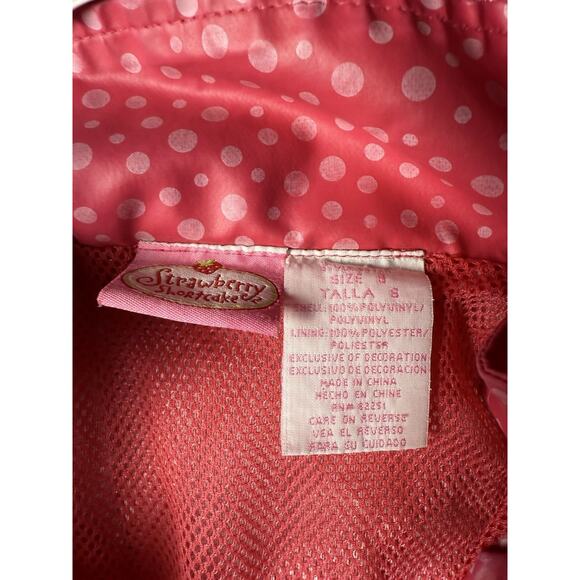 Vtg Y2k Size 6 Strawberry Shortcake Pink Rain Jacket Coat Hood Embroidered Flaws - Picture 5 of 8
